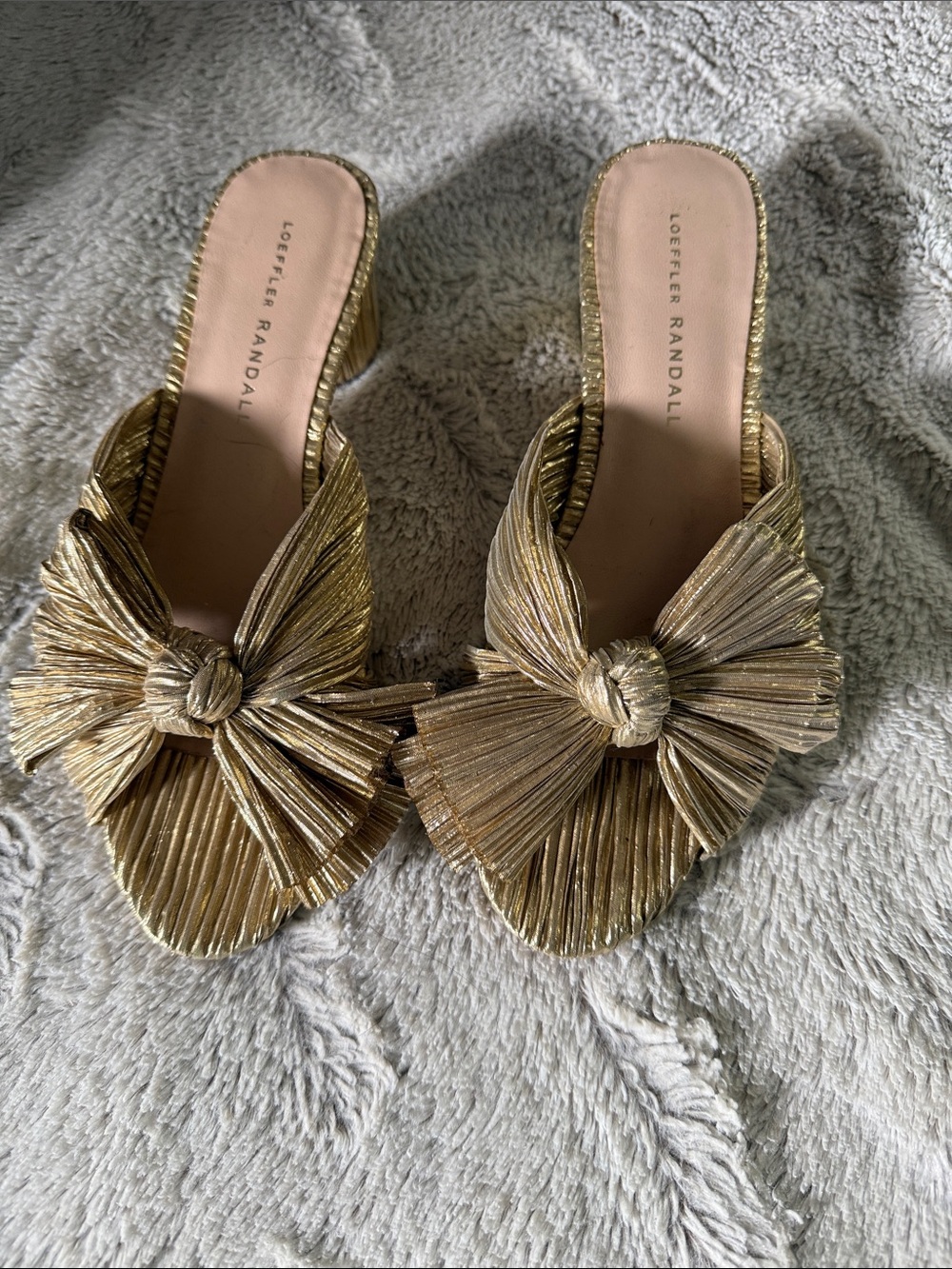 Loeffler Randall Gold Pleated Knot Mules